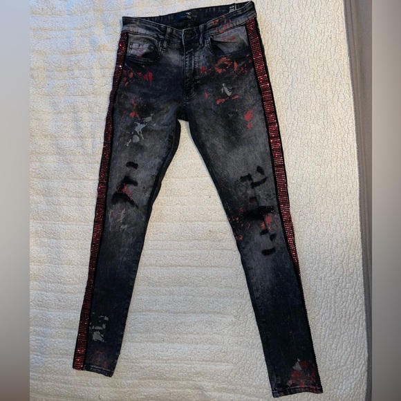Jordan Craig Stripes denim Streetwear jean size 30/32 distressed rhinestone - Picture 3 of 16